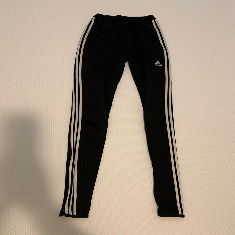 Black and white adidas joggers